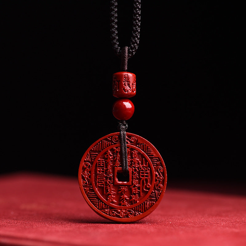 【提升财运-风水饰品】紫金砂山鬼花钱吊坠九宫八卦朱砂吊坠