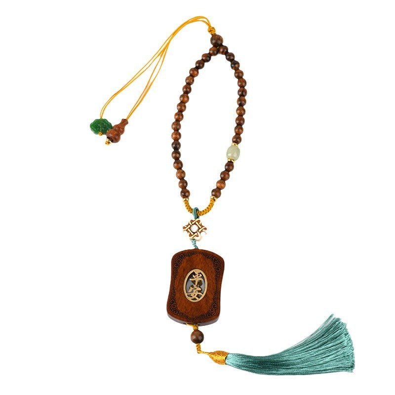 【守护平安-风水饰品】花梨木出入平安牌汽车挂件吊饰