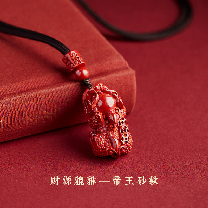 【提升财运-风水饰品】朱砂貔貅吊坠六字真言转运珠项链