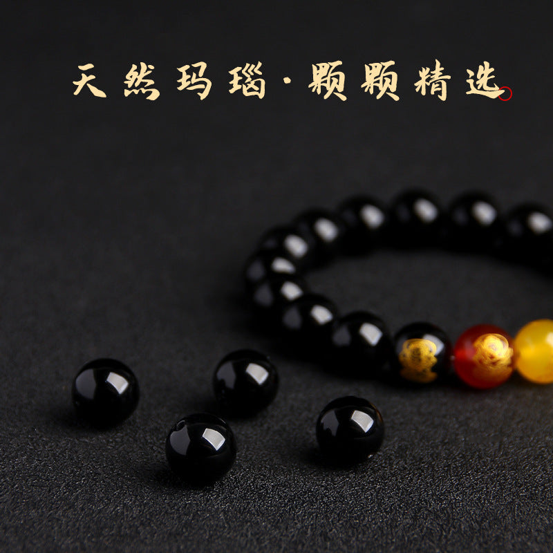 【提升財運-風水飾品】黑瑪瑙五路財神金木水火土轉運珠手飾