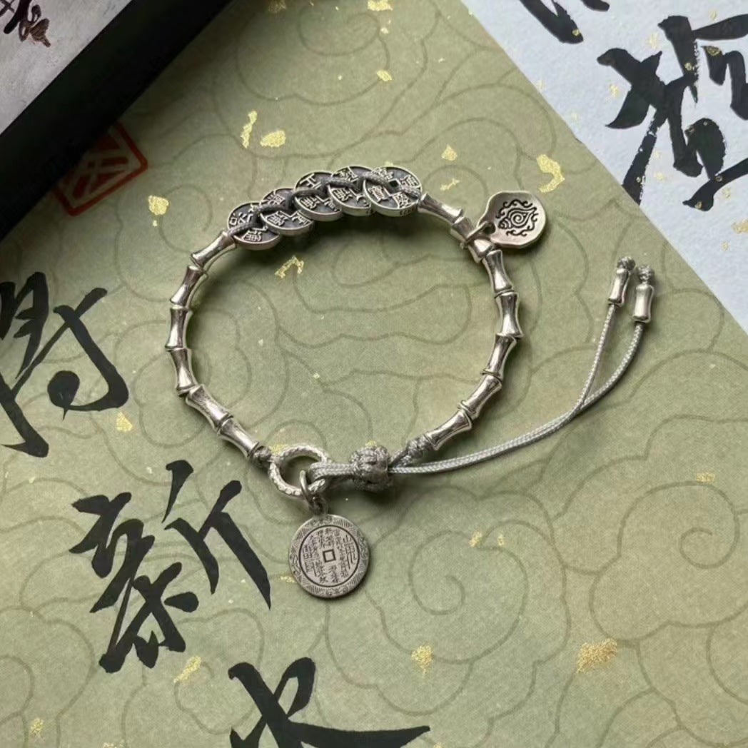 【提升財運-風水飾品】五帝手工錢編織繩手鍊